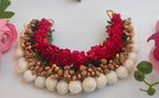 Red & Gold Flower Hair Gajra | Grocsy