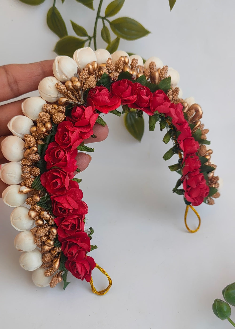 Red & Gold Flower Hair Gajra | Grocsy