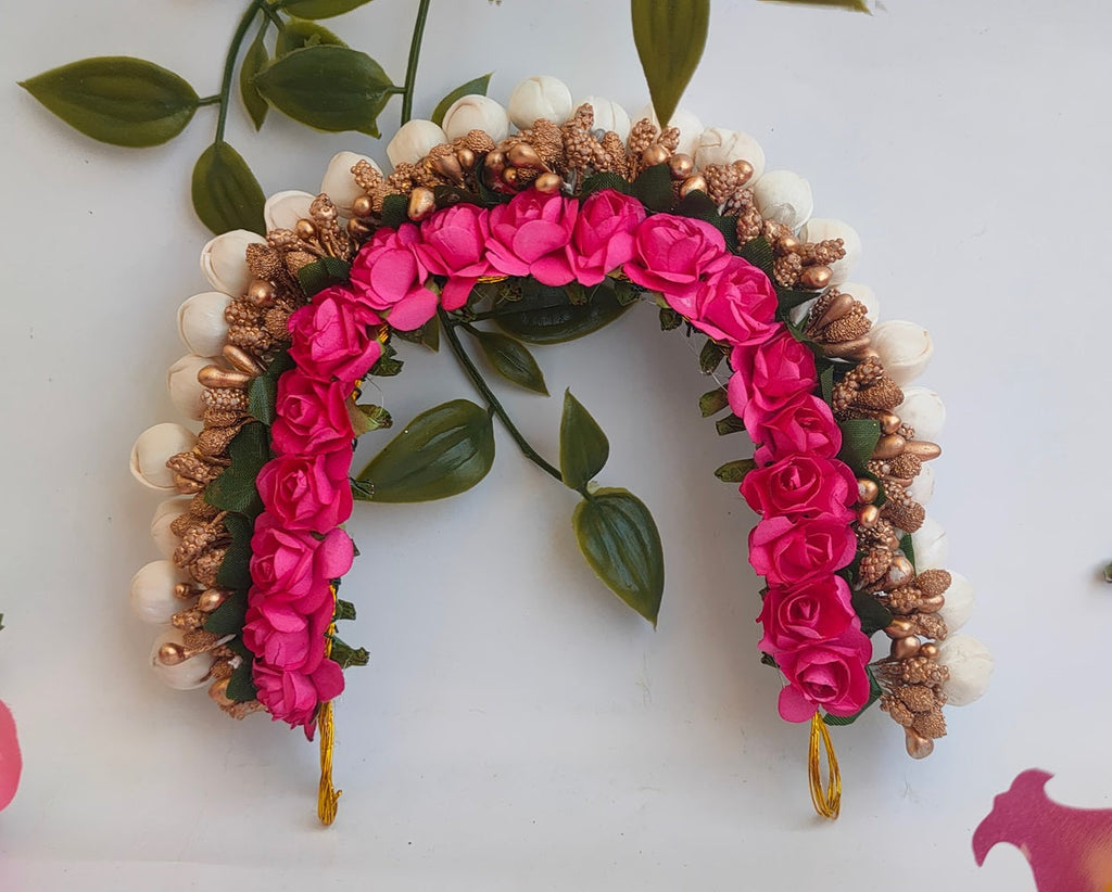 Pink & Gold Flower Hair Gajra | Grocsy