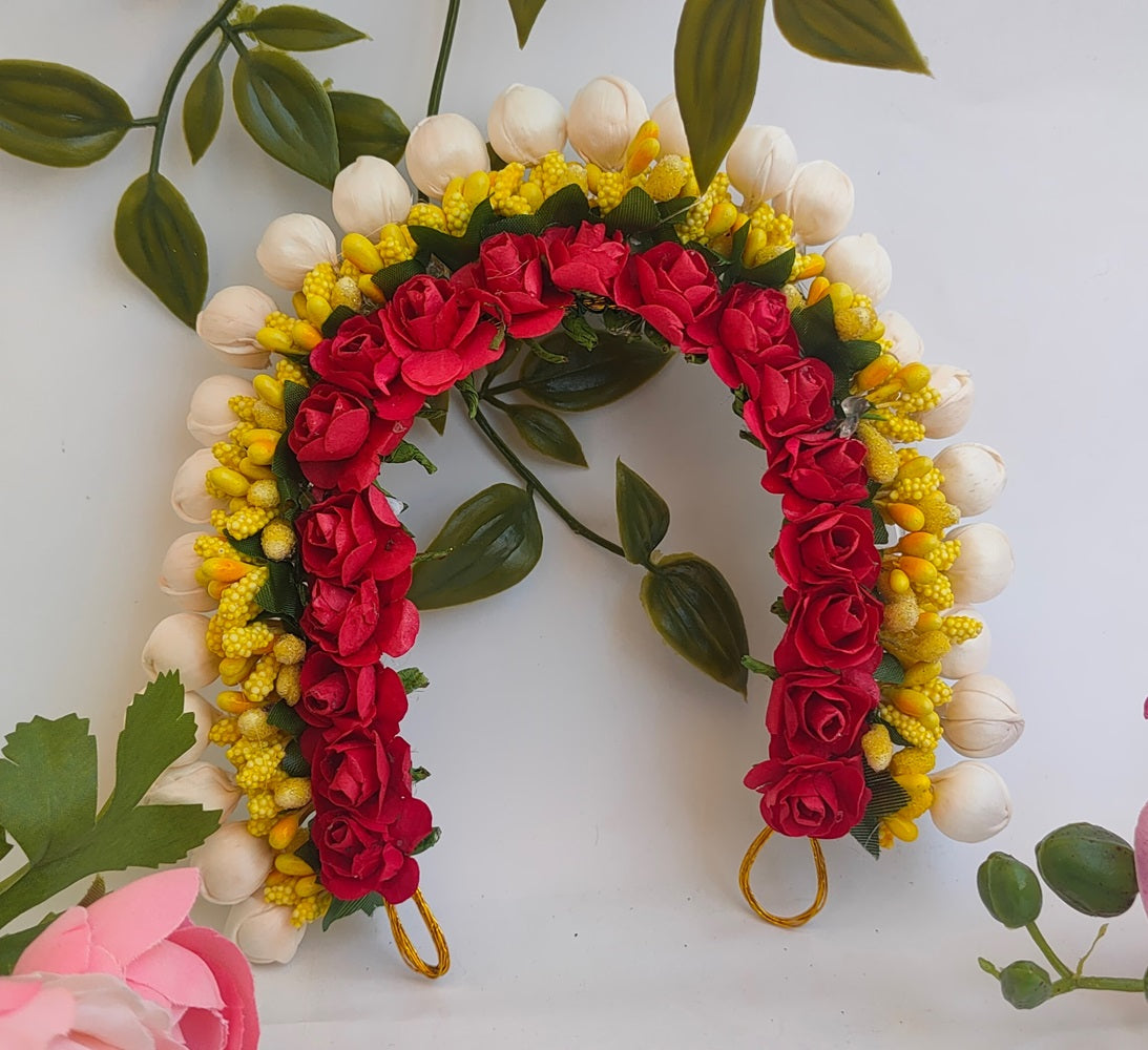 Red & Yellow Flower Hair Gajra | Grocsy