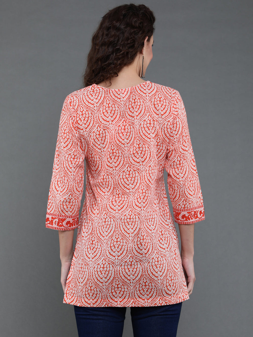 Antaran Orange Pure Cotton Printed Tunic | Grocsy