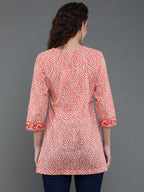 Antaran Orange Pure Cotton Printed Tunic | Grocsy