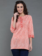 Antaran Orange Pure Cotton Printed Tunic | Grocsy