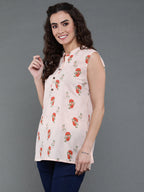 Antaran Peach Pure Cotton Printed Tunic | Grocsy