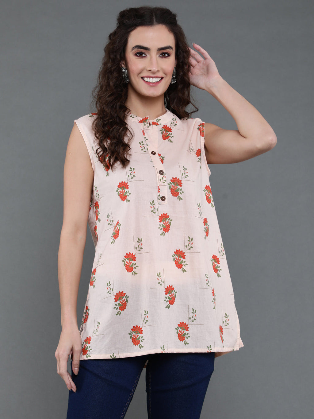 Antaran Peach Pure Cotton Printed Tunic | Grocsy
