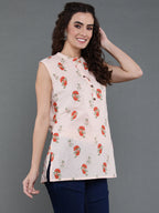 Antaran Peach Pure Cotton Printed Tunic | Grocsy