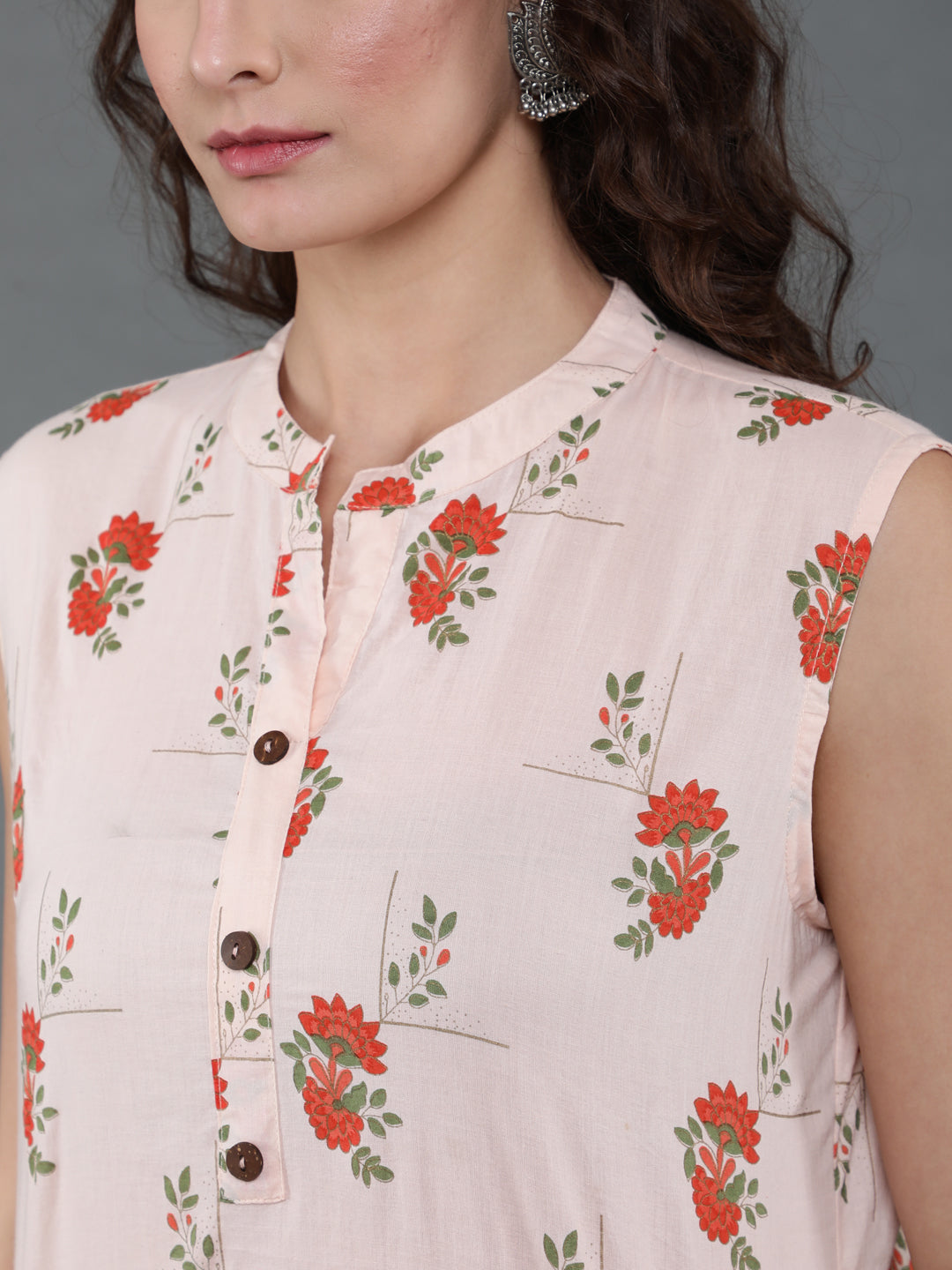 Antaran Peach Pure Cotton Printed Tunic | Grocsy