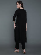 Antaran Black Rayon Embroidered Kurta Pant Set | Grocsy