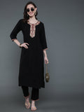 Antaran Black Rayon Embroidered Kurta Pant Set | Grocsy