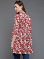 Antaran Maroon Pure Cotton Floral Printed Tunic | Grocsy