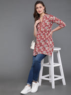 Antaran Maroon Pure Cotton Floral Printed Tunic | Grocsy