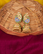 Gold-Polished Alloy Enamel & Stone Studded Jhumki Earrings - The Pari