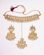 Gold-Polished Alloy Pearl And Kundan Choker Necklace Set - The Pari | Grocsy