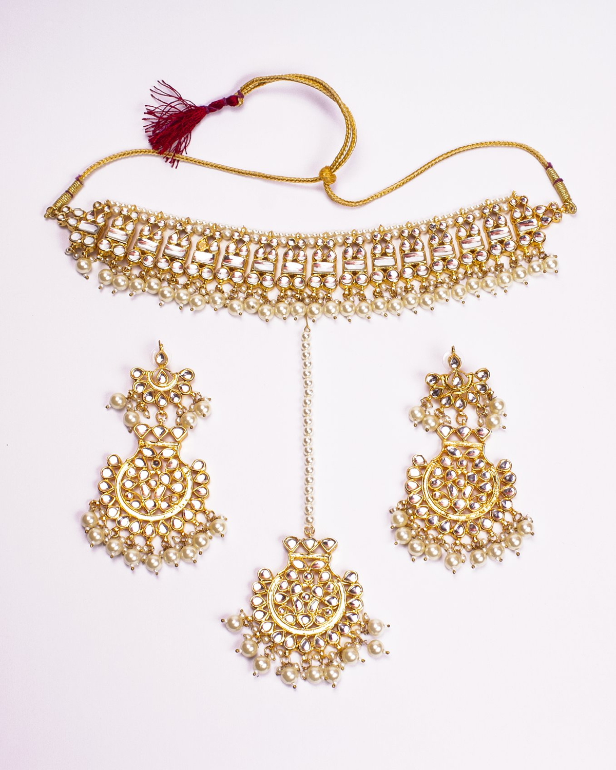Gold-Polished Alloy Pearl And Kundan Choker Necklace Set - The Pari | Grocsy