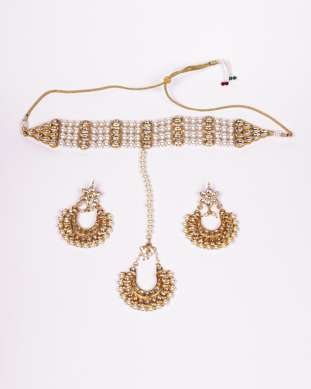 Gold-Polished Alloy Pearl And Kundan Choker Necklace Set - The Pari | Grocsy