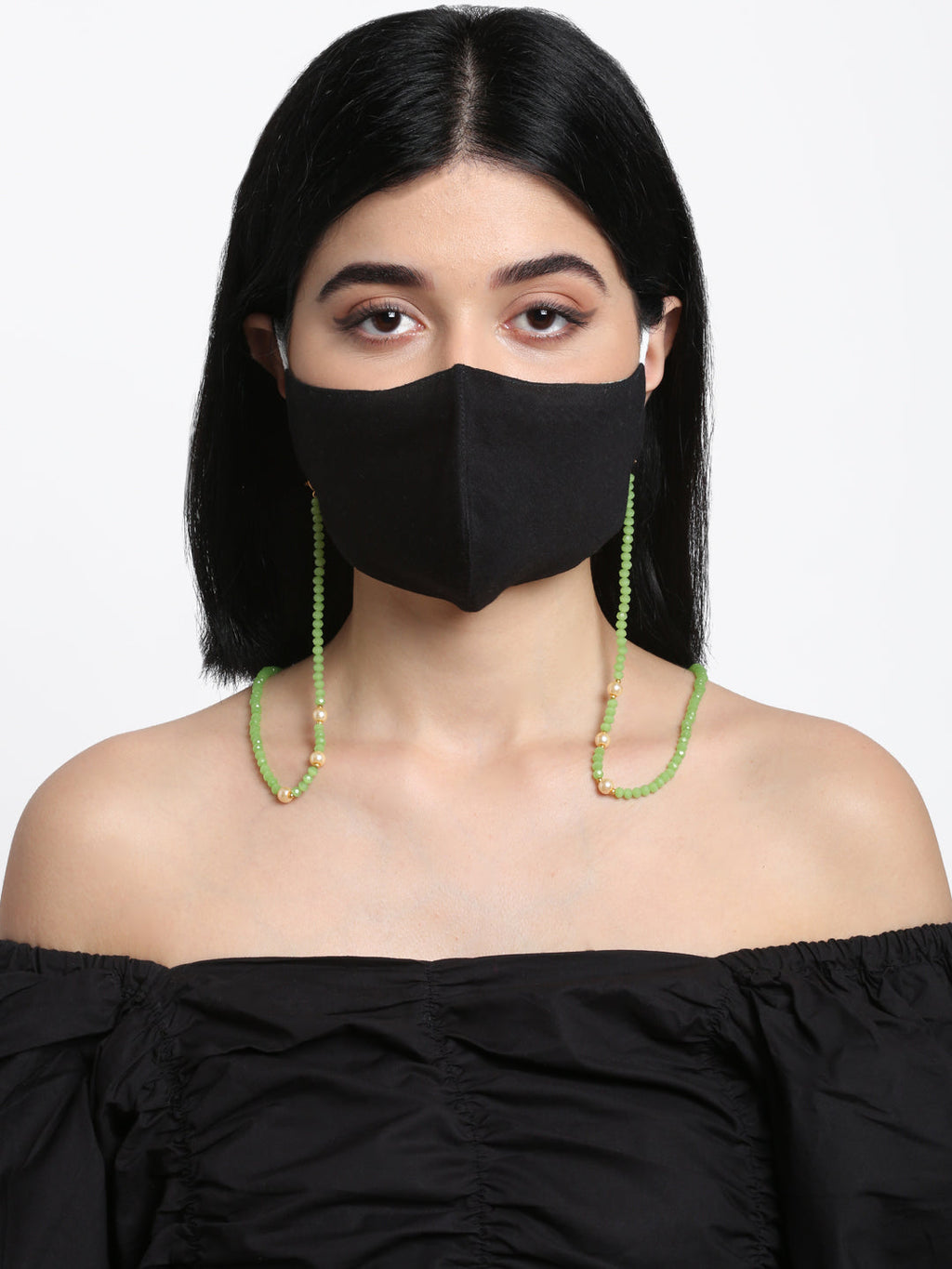 Stone And Gold-Polished Mask Chain - Ruby Raang | Grocsy