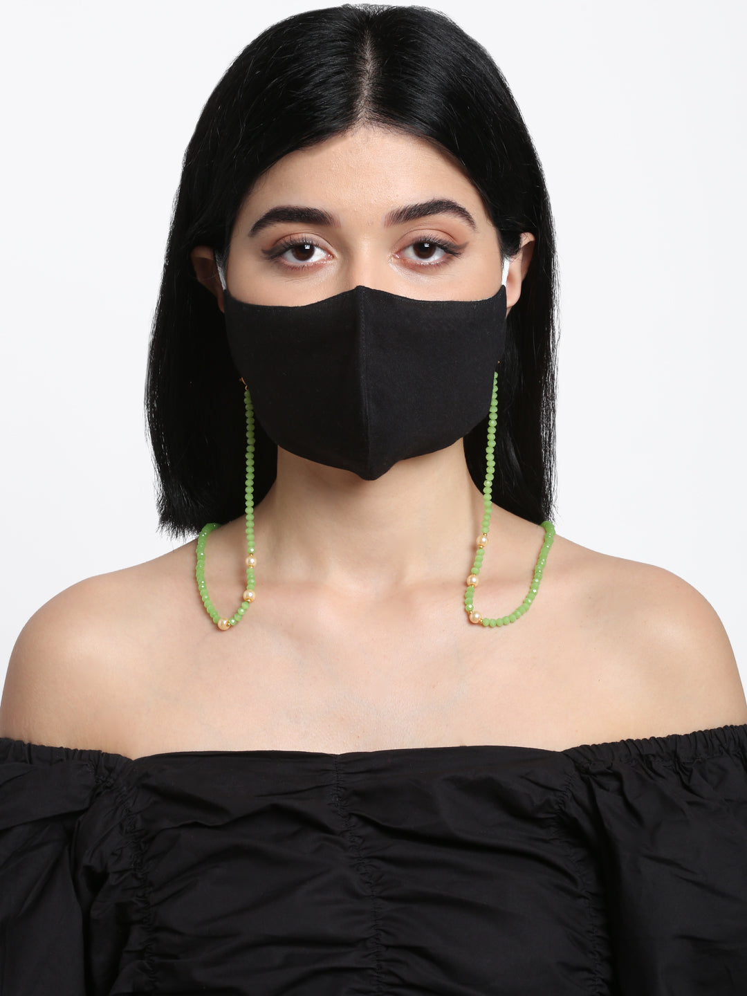 Stone And Gold-Polished Mask Chain - Ruby Raang | Grocsy