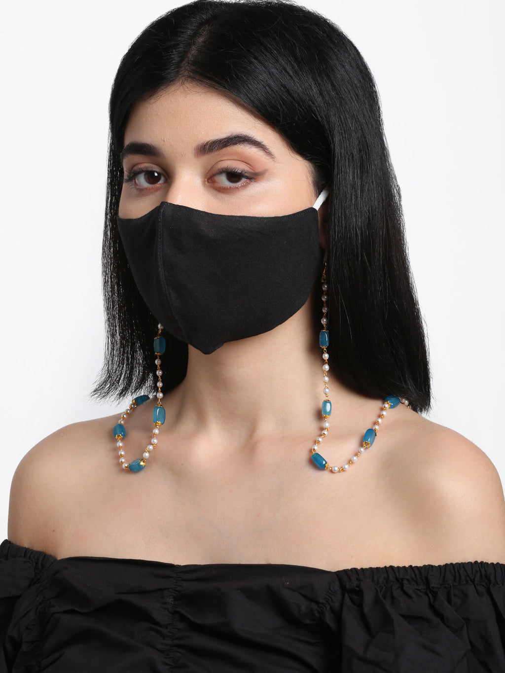 Stone And Gold-Polished Mask Chain - Ruby Raang | Grocsy