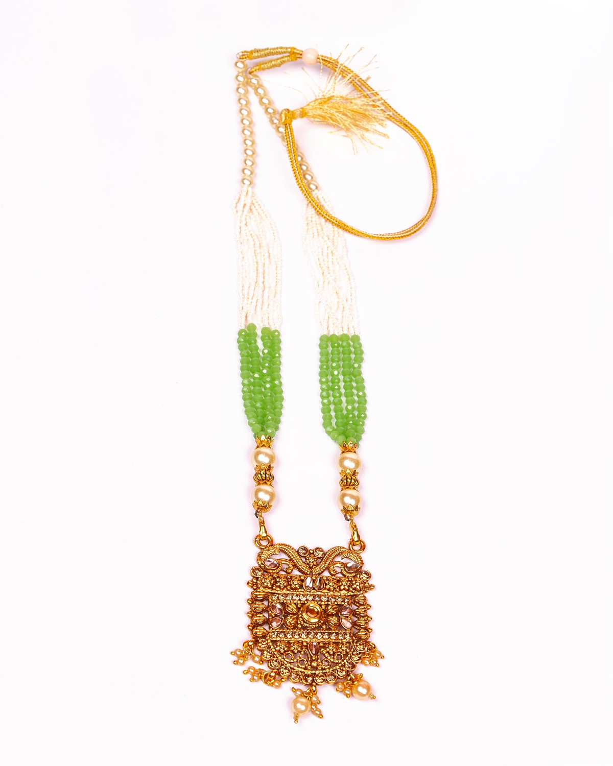 Gold-Polished Alloy Pearl And Beads Mala Pendant Set - The Pari | Grocsy