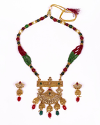 Gold-Polished Alloy Pearl And Beads Mala Pendant Set - The Pari | Grocsy