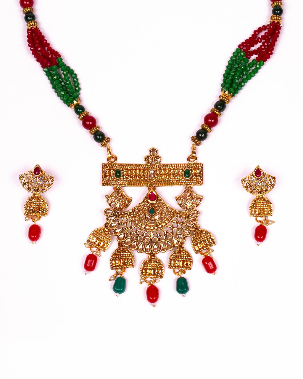 Gold-Polished Alloy Pearl And Beads Mala Pendant Set - The Pari | Grocsy