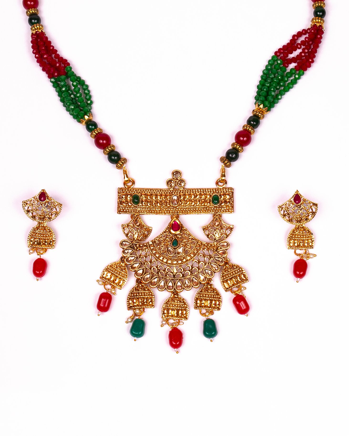 Gold-Polished Alloy Pearl And Beads Mala Pendant Set - The Pari | Grocsy