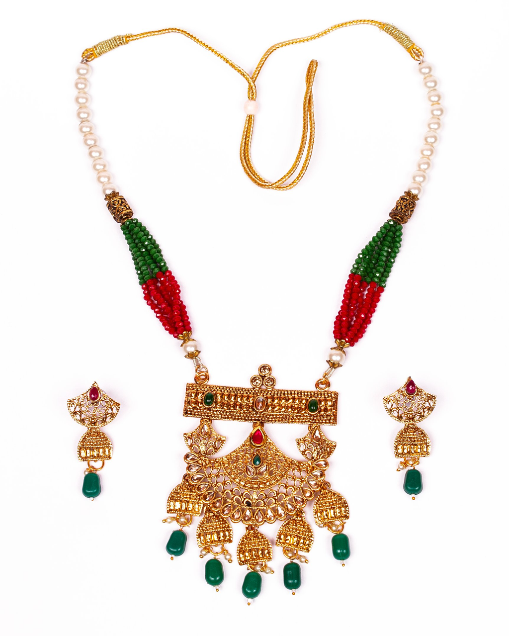 Gold-Polished Alloy Pearl And Beads Mala Pendant Set - The Pari | Grocsy