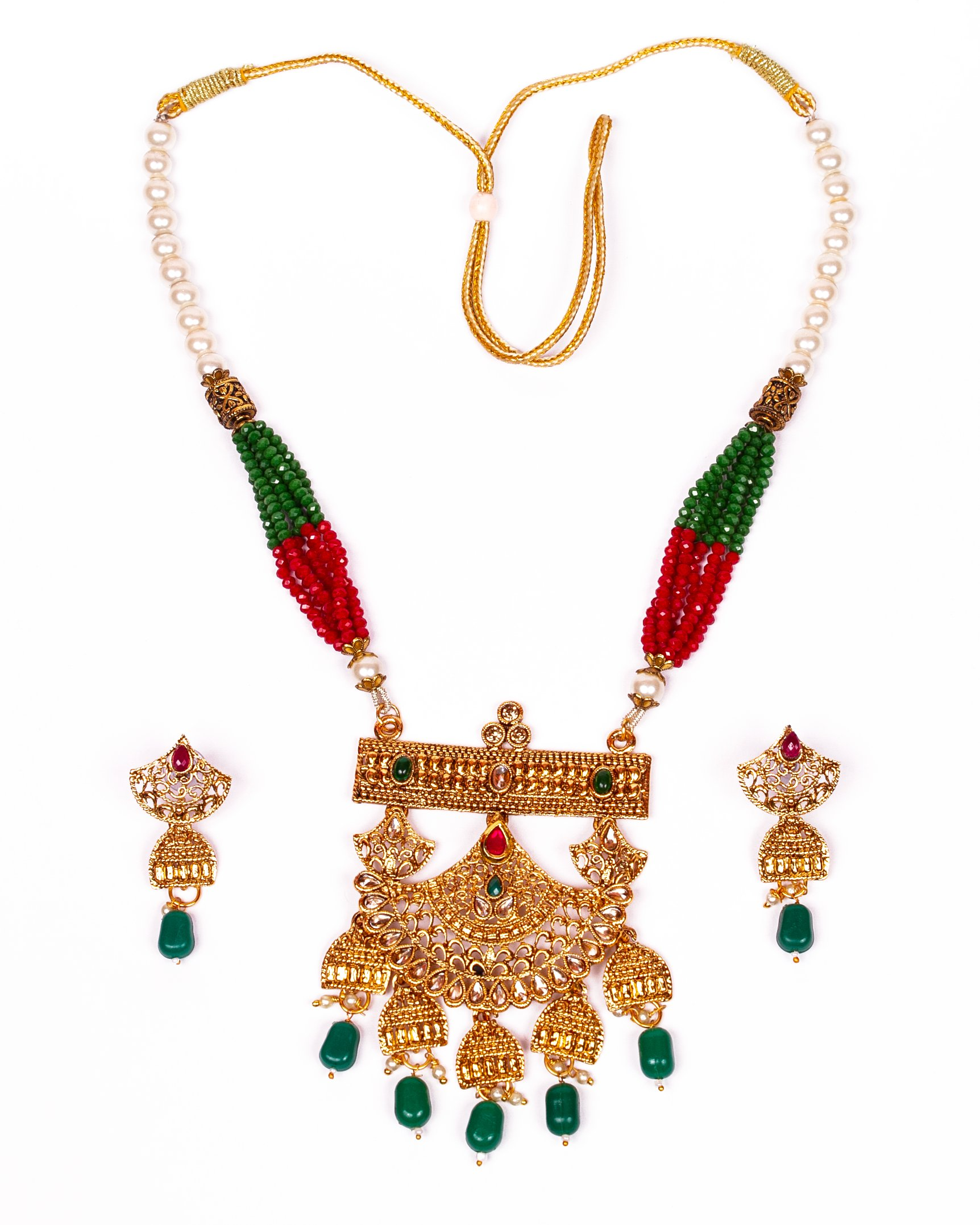 Gold-Polished Alloy Pearl And Beads Mala Pendant Set - The Pari | Grocsy