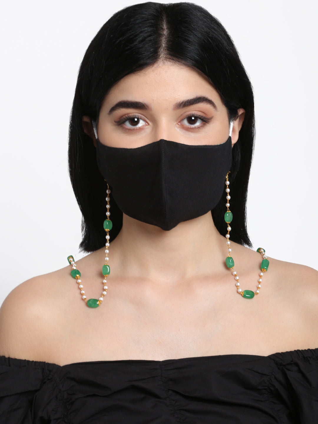 Stone And Gold-Polished Mask Chain - Ruby Raang | Grocsy