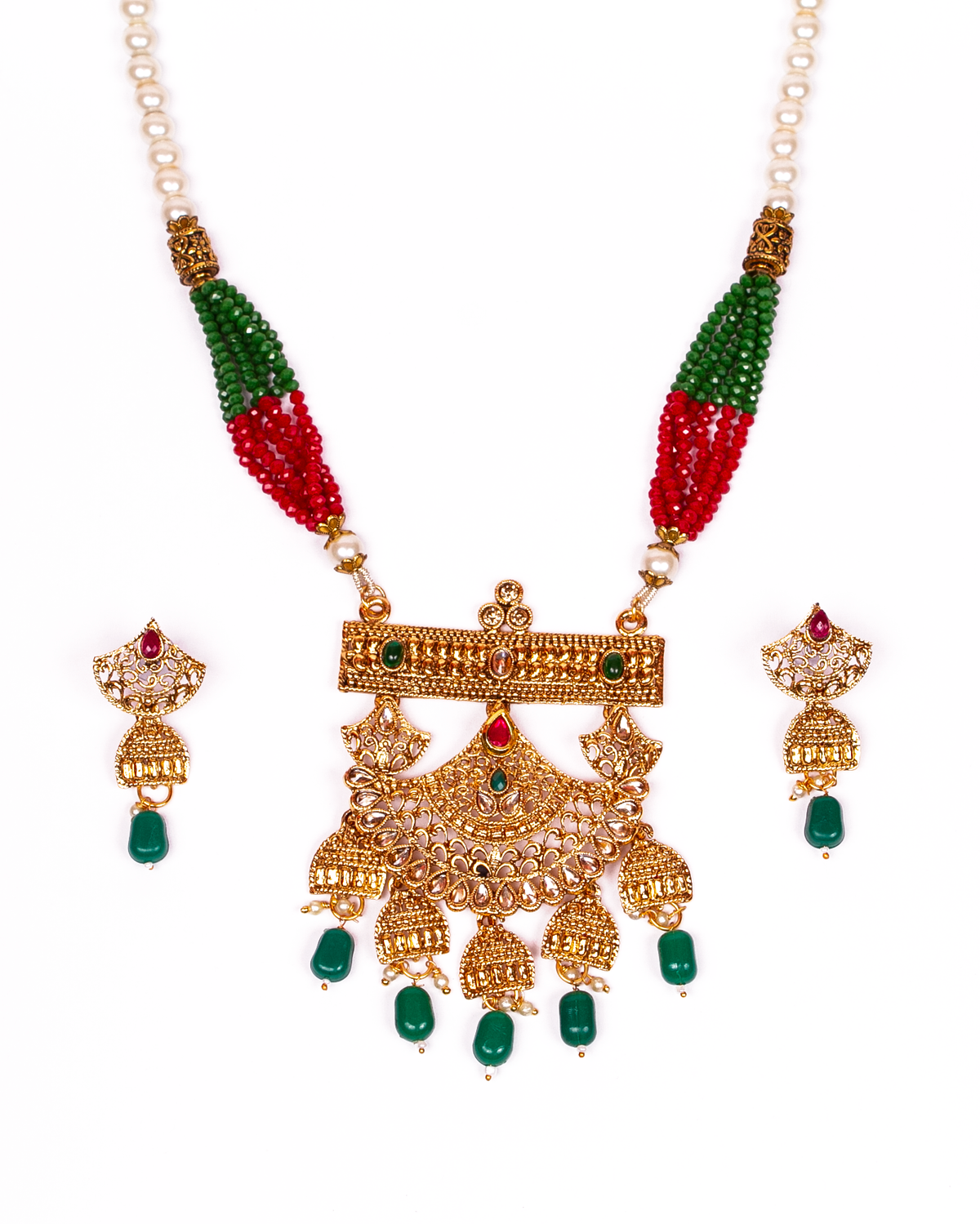 Gold-Polished Alloy Pearl And Beads Mala Pendant Set - The Pari | Grocsy