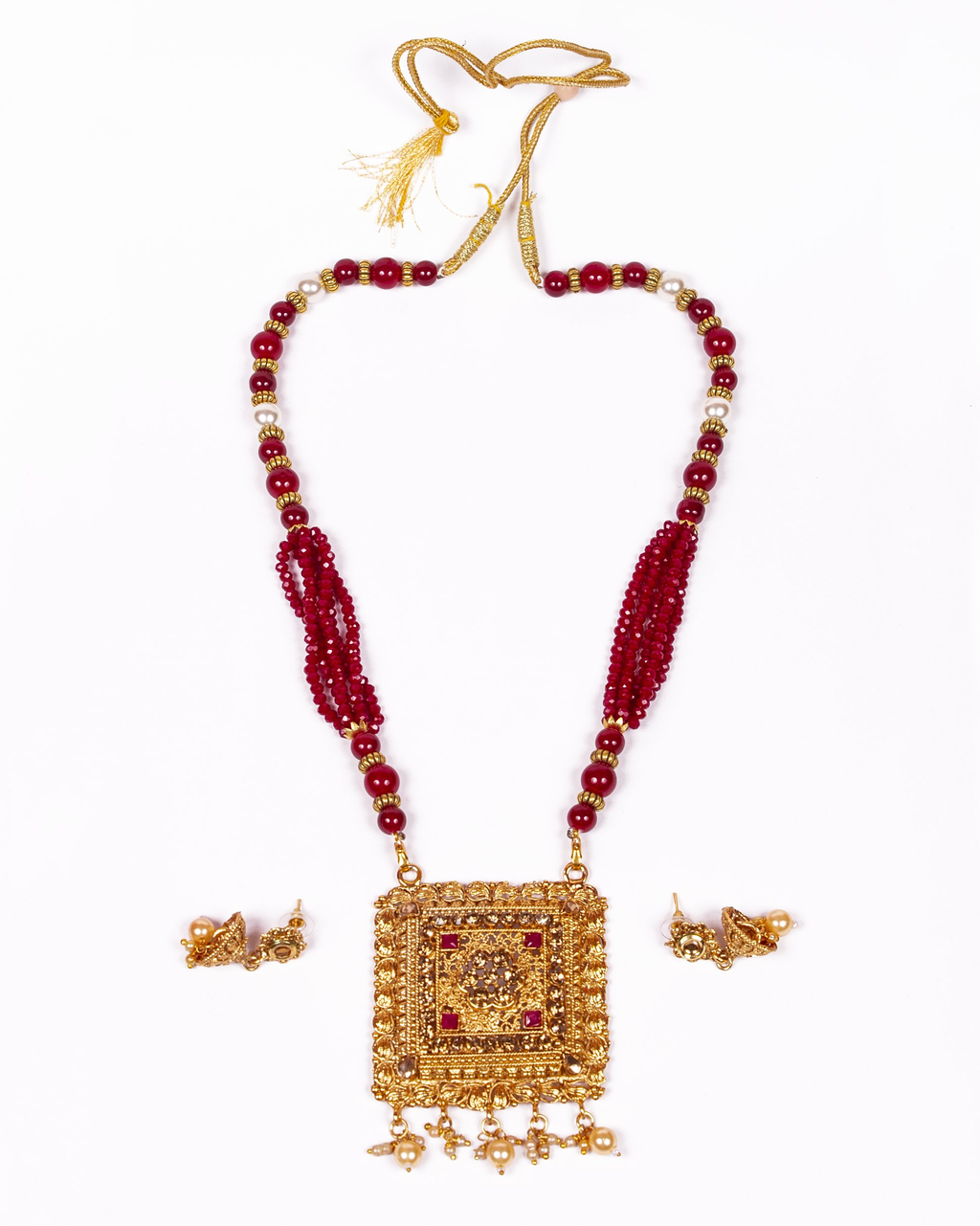 Gold-Polished Alloy Pearl And Beads Mala Pendant Set - The Pari | Grocsy