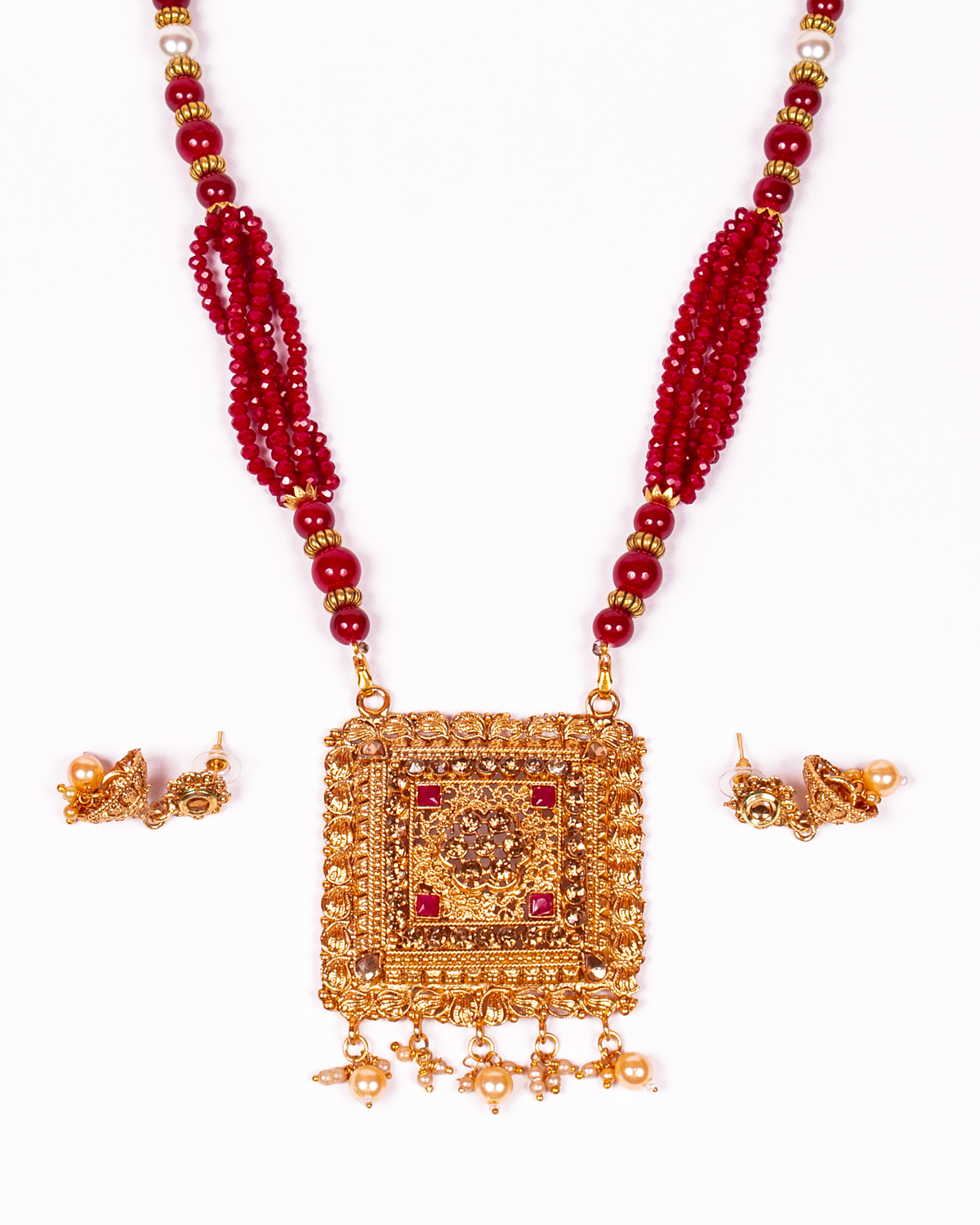 Gold-Polished Alloy Pearl And Beads Mala Pendant Set - The Pari | Grocsy