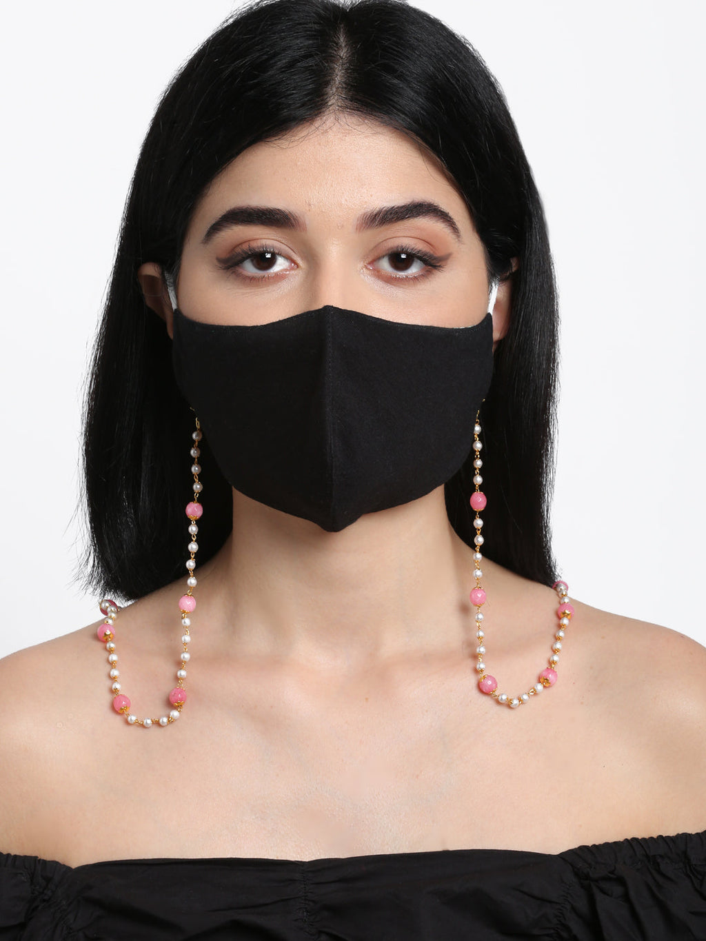 Stone And Gold-Polished Mask Chain - Ruby Raang | Grocsy