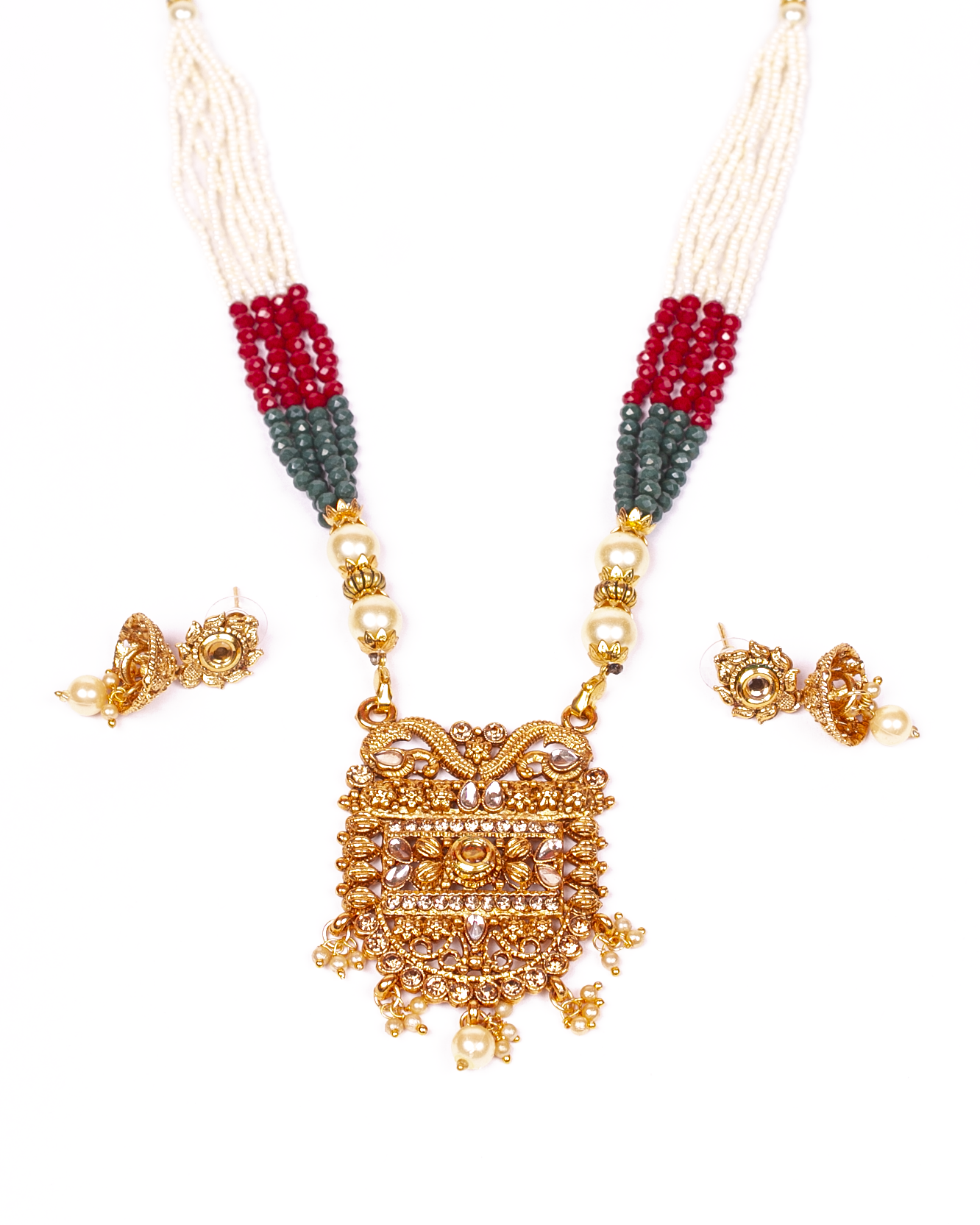 Gold-Polished Alloy Pearl And Beads Mala Pendant Set - The Pari | Grocsy