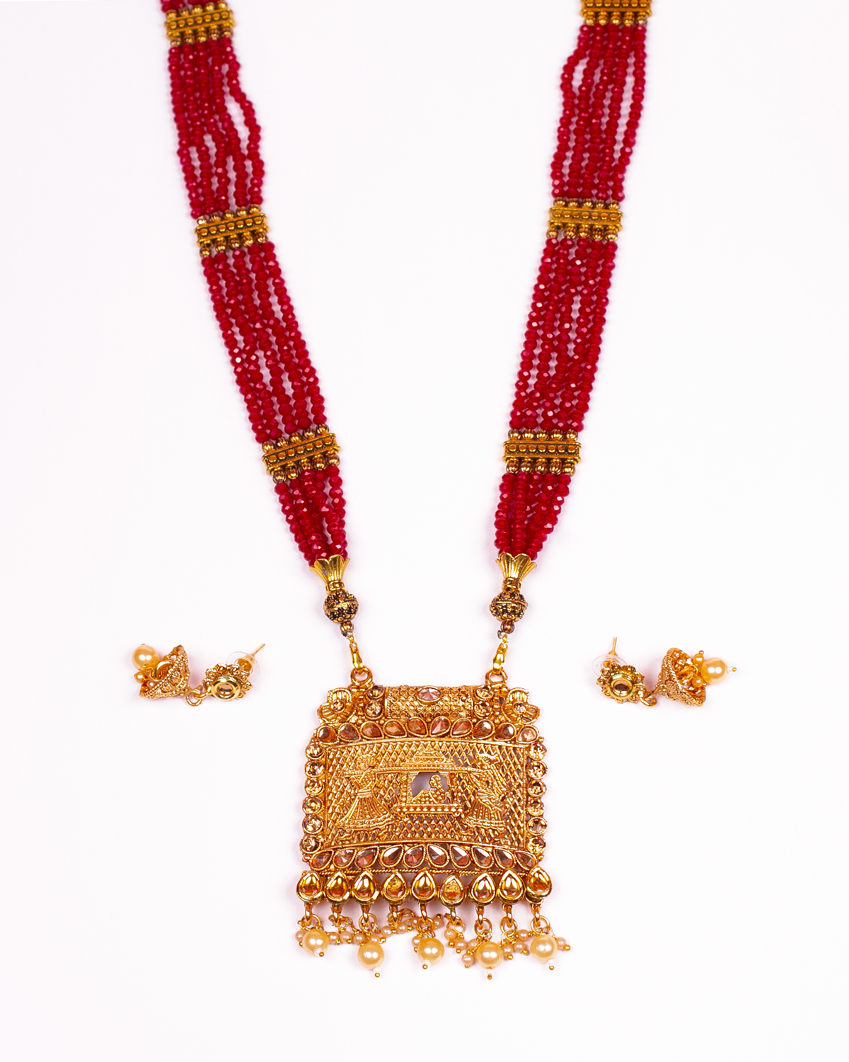 Gold-Polished Alloy Pearl And Beads Mala Pendant Set - The Pari | Grocsy