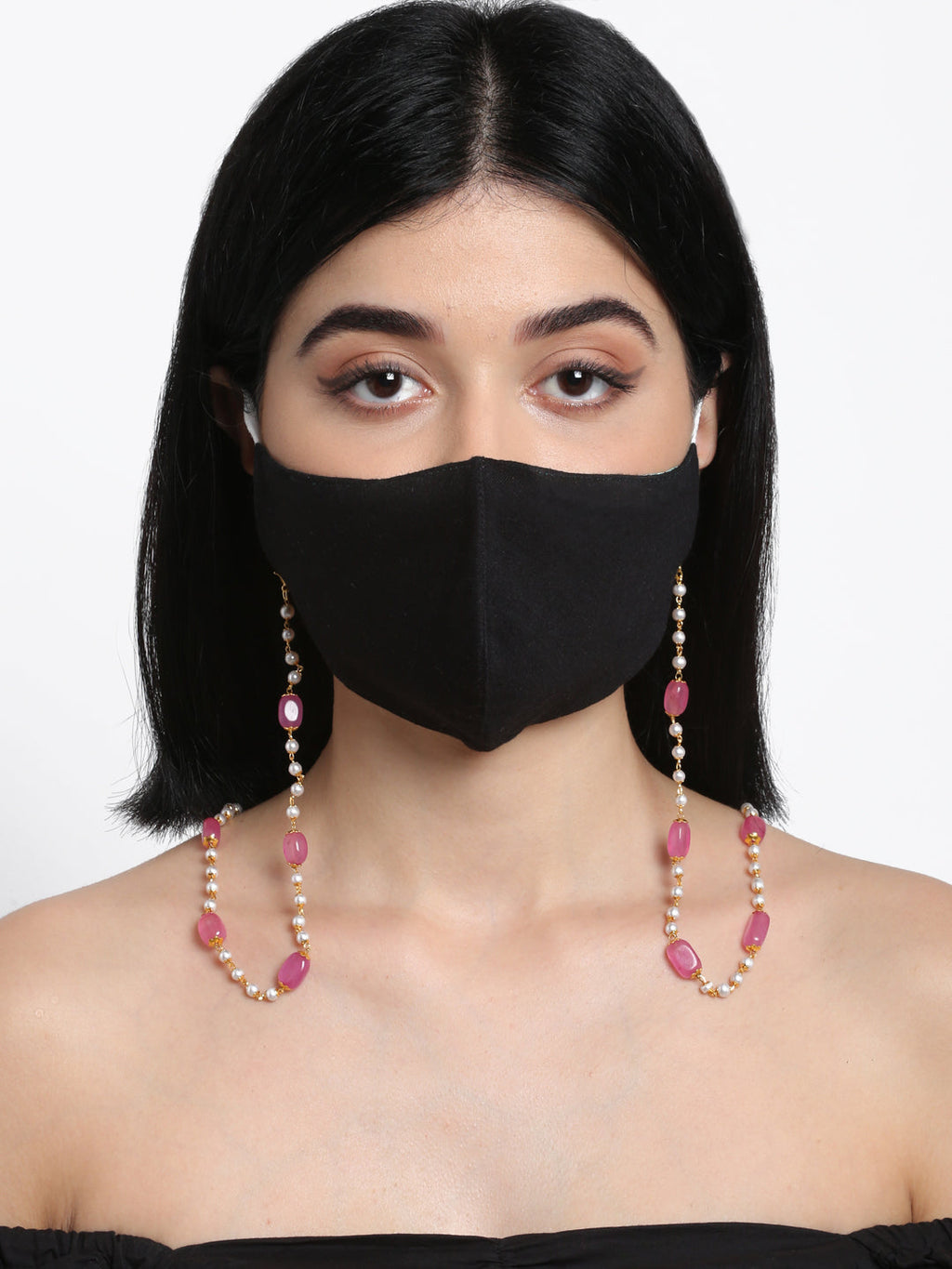 Stone And Gold-Polished Mask Chain - Ruby Raang | Grocsy