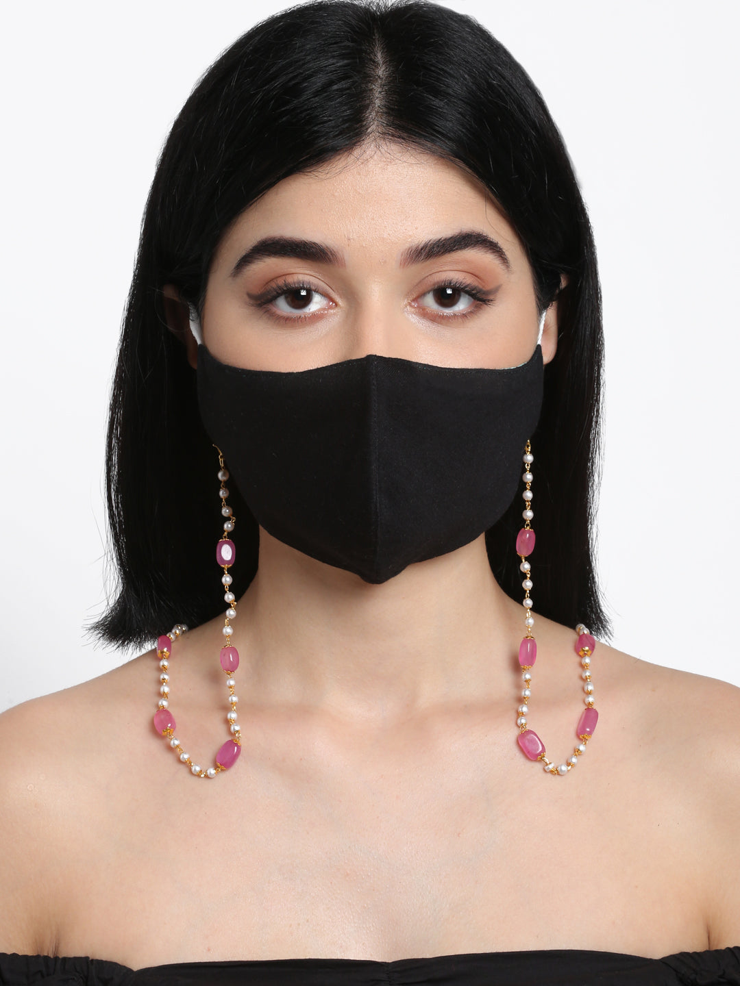 Stone And Gold-Polished Mask Chain - Ruby Raang | Grocsy