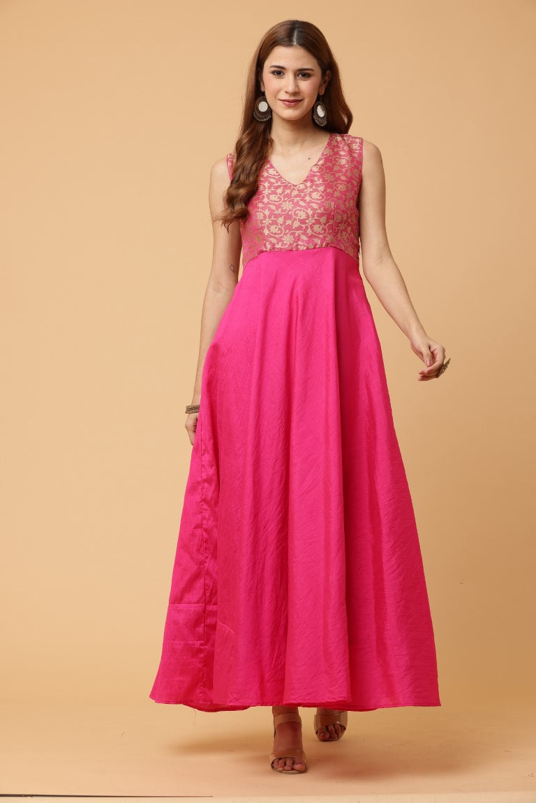 Fab Fashion Pink Sleeveless Anarkali Dress | Grocsy