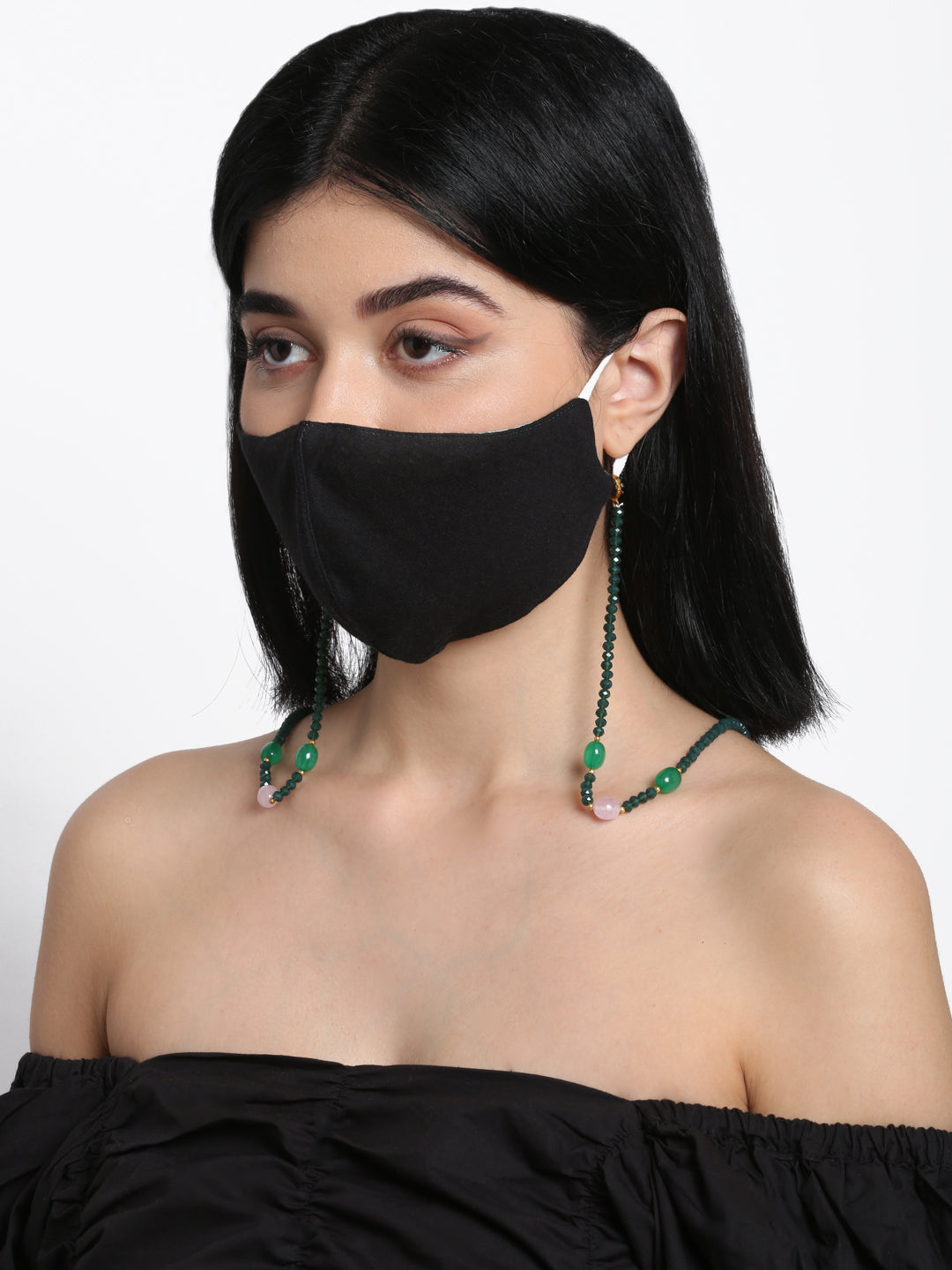 Stone And Gold-Polished Mask Chain - Ruby Raang | Grocsy
