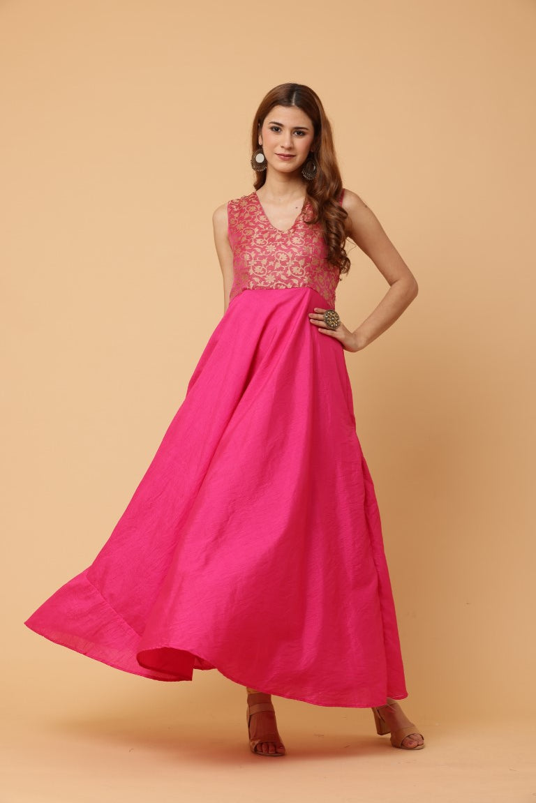 Fab Fashion Pink Sleeveless Anarkali Dress | Grocsy