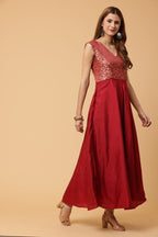 Fab Fashion Maroon Sleeveless Anarkali Dress | Grocsy