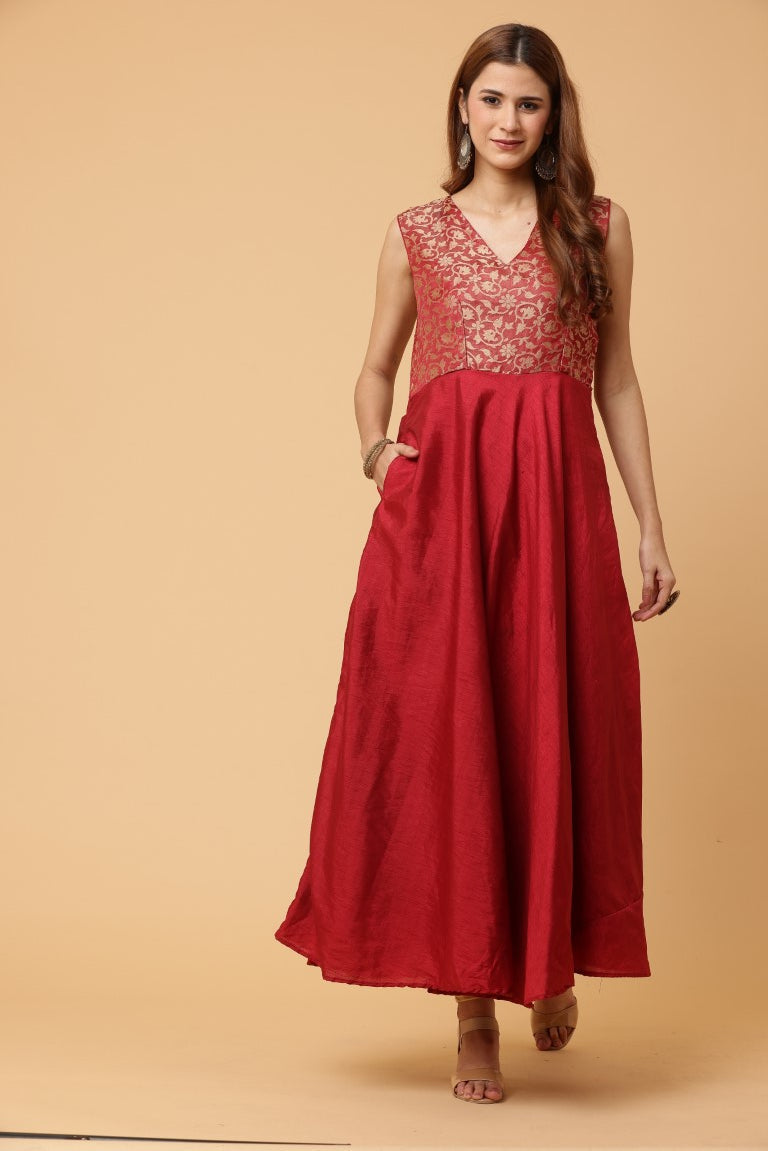 Fab Fashion Maroon Sleeveless Anarkali Dress | Grocsy