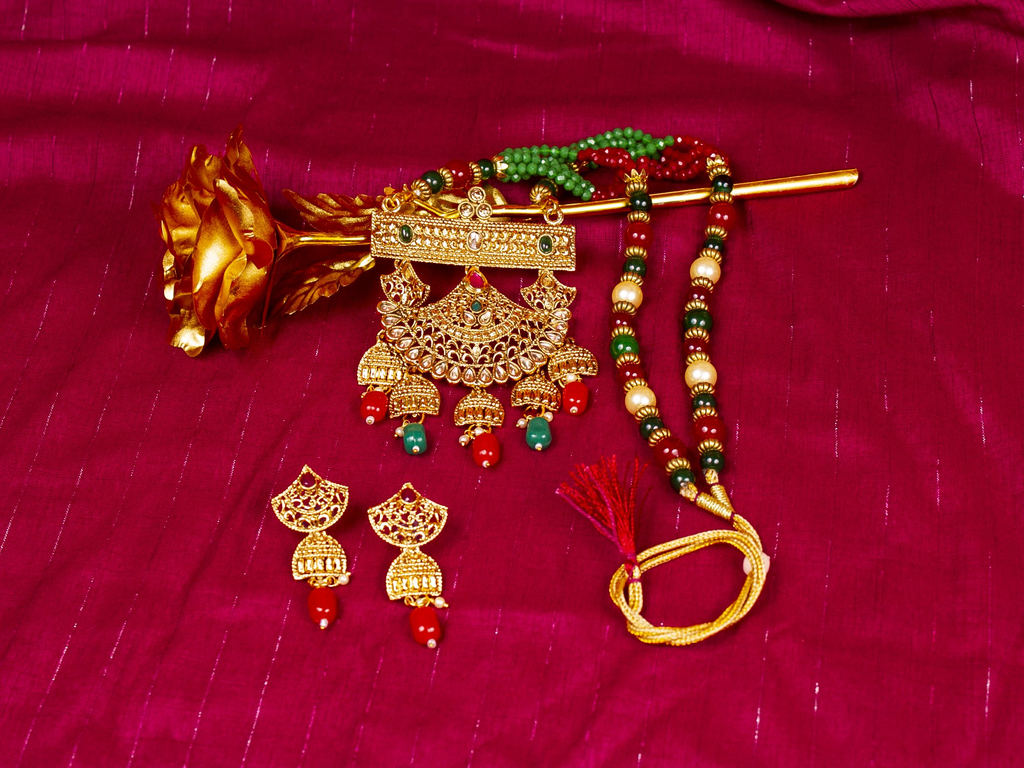 Gold-Polished Alloy Pearl And Beads Mala Pendant Set - The Pari | Grocsy