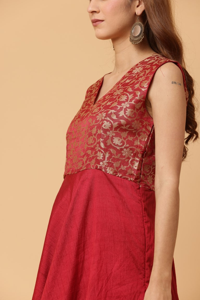 Fab Fashion Maroon Sleeveless Anarkali Dress | Grocsy