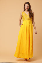 Fab Fashion Yellow Sleeveless Anarkali Dress | Grocsy