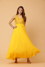 Fab Fashion Yellow Sleeveless Anarkali Dress | Grocsy