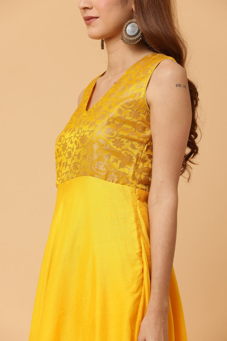 Fab Fashion Yellow Sleeveless Anarkali Dress | Grocsy