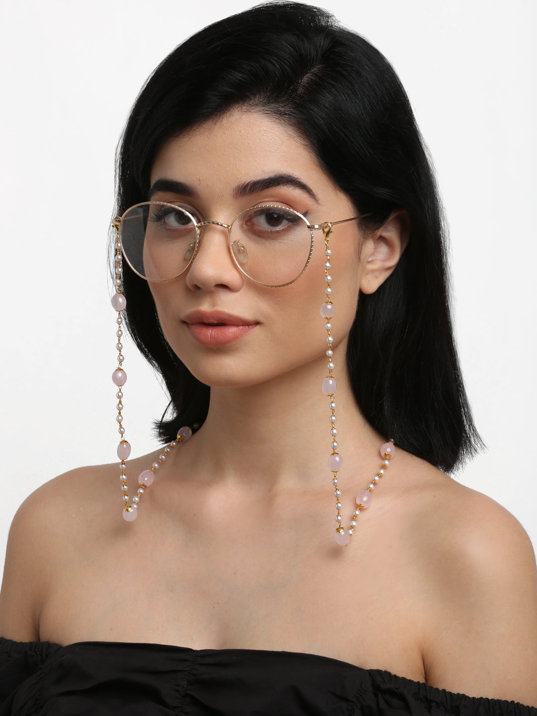 Stone And Gold-Polished Mask Chain - Ruby Raang | Grocsy