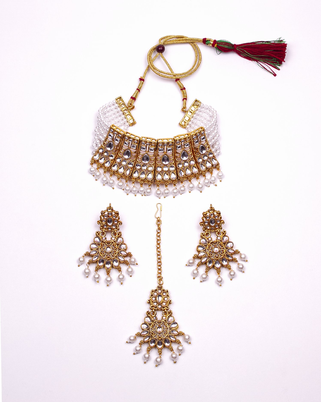 Gold-Polished Alloy Designer Pearl And Alloy Choker Necklace - The Pari | Grocsy