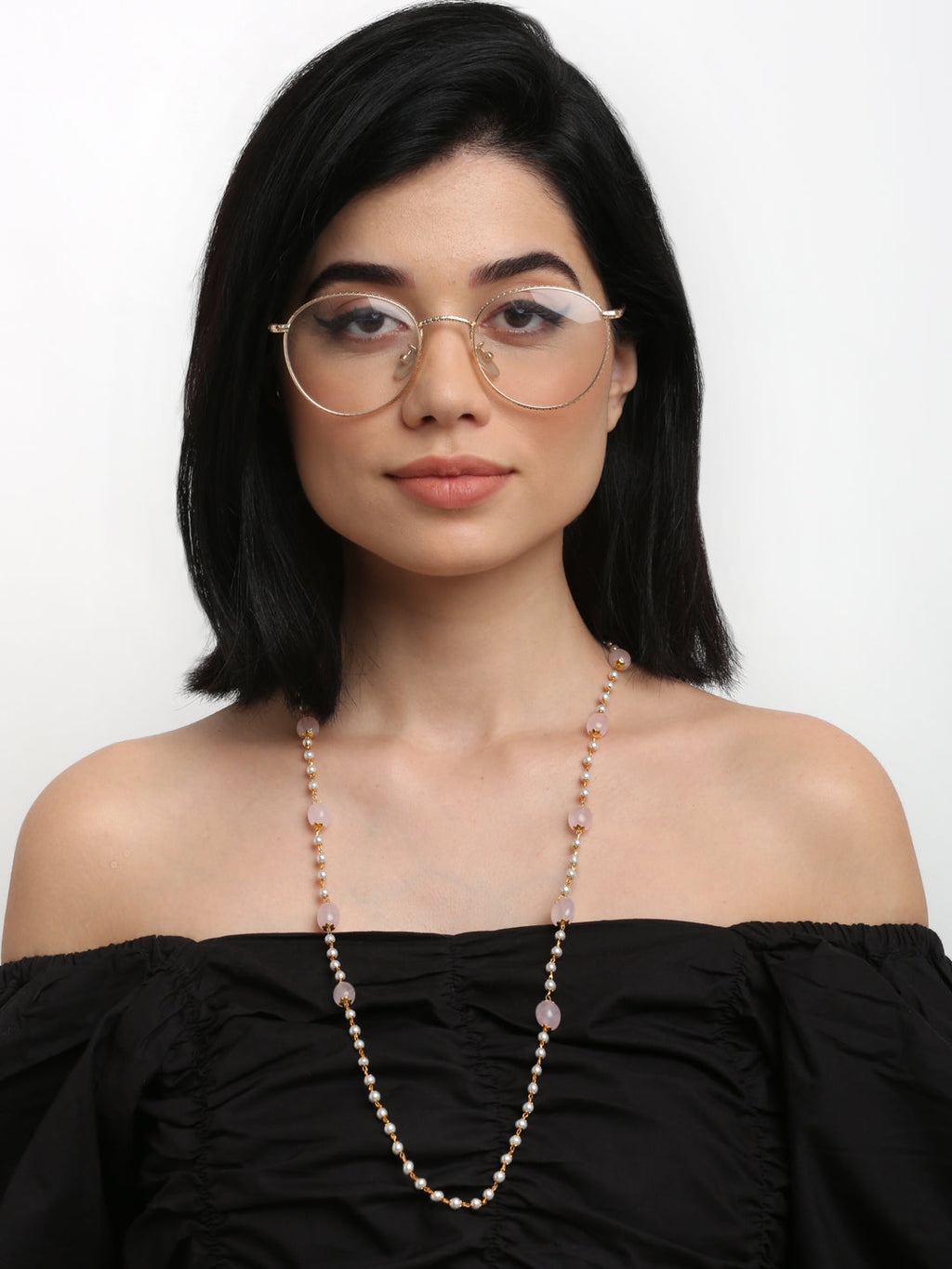 Stone And Gold-Polished Mask Chain - Ruby Raang | Grocsy